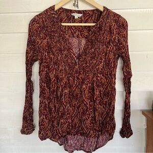 Lucky Brand Red and Gold Paisley Blouse